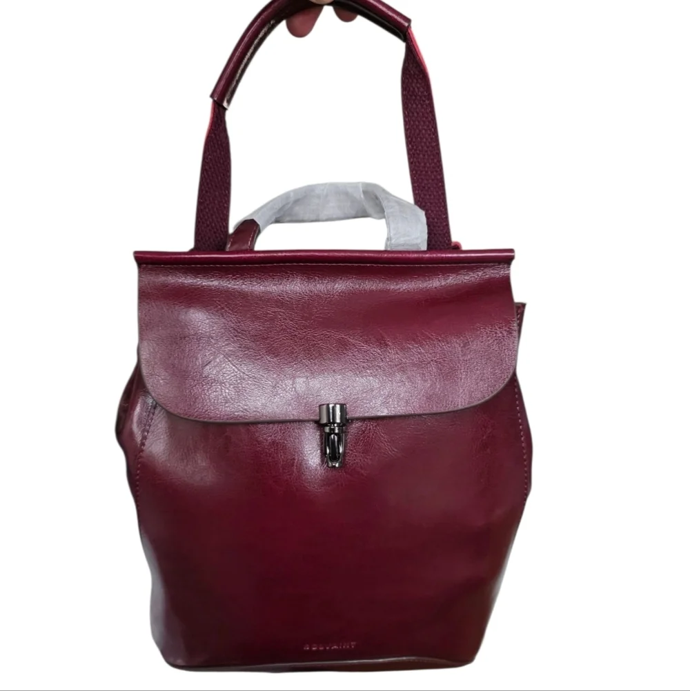 Burgundy Leather Backpack for Women